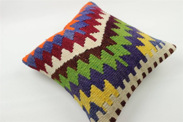 Vintage Kilim Pillow Cover Hand-Spun Wool, Turkish Cotton - 16x16 Inch - image 1