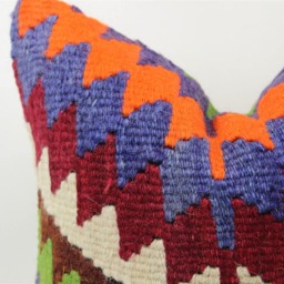 Vintage Kilim Pillow Cover Hand-Spun Wool, Turkish Cotton - 16x16 Inch - thumbnail 3