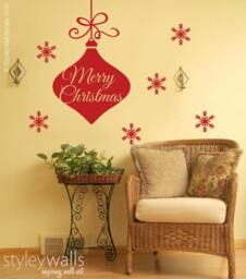 Holiday Wall Decal, Merry Christmas Ornament Snow Flakes Sticker, New Year Gift - thumbnail 3