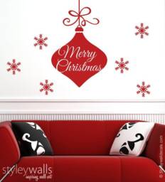 Holiday Wall Decal, Merry Christmas Ornament Snow Flakes Sticker, New Year Gift - thumbnail 1