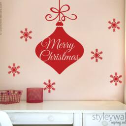 Holiday Wall Decal, Merry Christmas Ornament Snow Flakes Sticker, New Year Gift - thumbnail 2