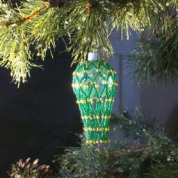 Seed Beaded Christmas Ornament Sleeves, Green & Gold, Set Of 3 - thumbnail 1