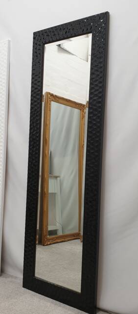 Modern Tall Full Length Wall Mirror Black Gloss Finish 3D Carved Wood Frame Bevelled Edge Glass 165x53cm Rectangular Home Interior Decor - image 1