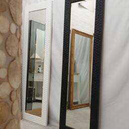 Modern Tall Full Length Wall Mirror Black Gloss Finish 3D Carved Wood Frame Bevelled Edge Glass 165x53cm Rectangular Home Interior Decor - thumbnail 4