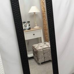 Modern Tall Full Length Wall Mirror Black Gloss Finish 3D Carved Wood Frame Bevelled Edge Glass 165x53cm Rectangular Home Interior Decor - thumbnail 3