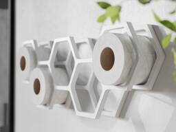 Wall Mount Toilet Paper Holder, Wood Tp Floating Storage Shelf For Multiple Rolls Tissue, Wooden Restroom Loo Roll Rack Honeycomb White