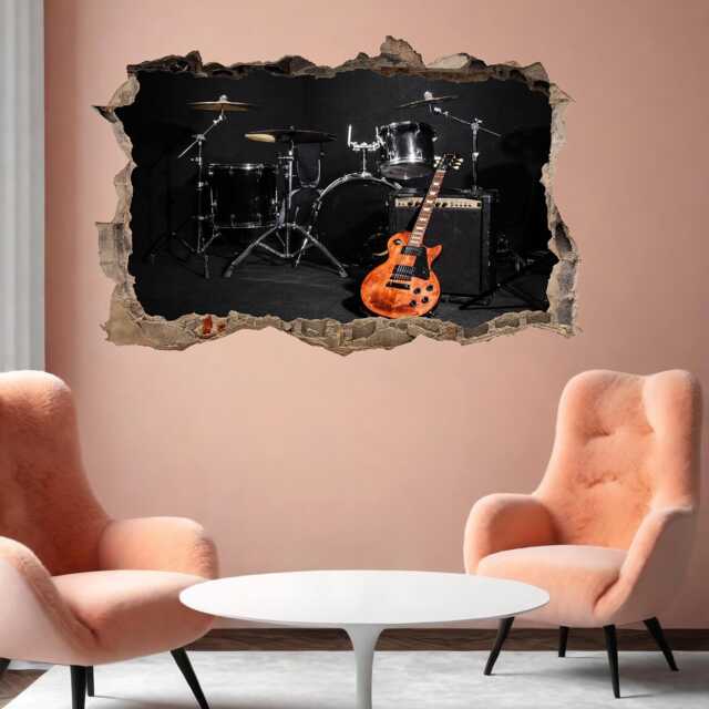 Musical Instruments Drums Guitar Concert Stage Wall Decal Sticker Mural Print Art Home Office Decor Cp46 - image 1