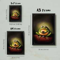 Framed Wtf Frog With Wine Print, Funny Hilarious Kitchen Shelf Decor, Lover Froggy Gift, Whimsical Toad Quirky Wall Art Poster in Frame - thumbnail 2