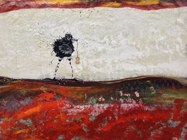 Black Bird Abstract Painted Area Rug - image 1