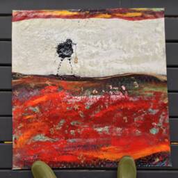 Black Bird Abstract Painted Area Rug - thumbnail 2