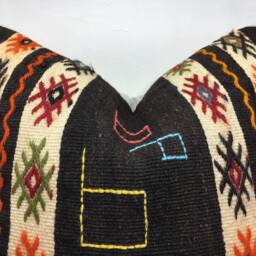 Vintage Turkish Kilim Pillow, Handwoven Goat Hair Cushion, 20x20 - thumbnail 3