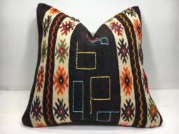 Vintage Turkish Kilim Pillow, Handwoven Goat Hair Cushion, 20x20
