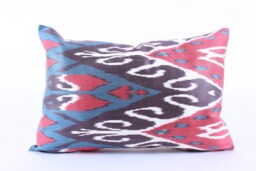 Ikat Silk Velvet Pillow 16x24 - Handmade Boho Cushion Cover Turkish Home Decor Accent