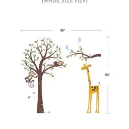 Playful Safari Nursery Wall Decal Monkeys & Giraffe Tree Mural For Baby Room Decor - thumbnail 2