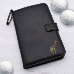 Giraffe Zoo Design - Personalised Leatherette Golf Organiser Complete With Divot Repairer, Marker, Tees, Scorecard & Pencils