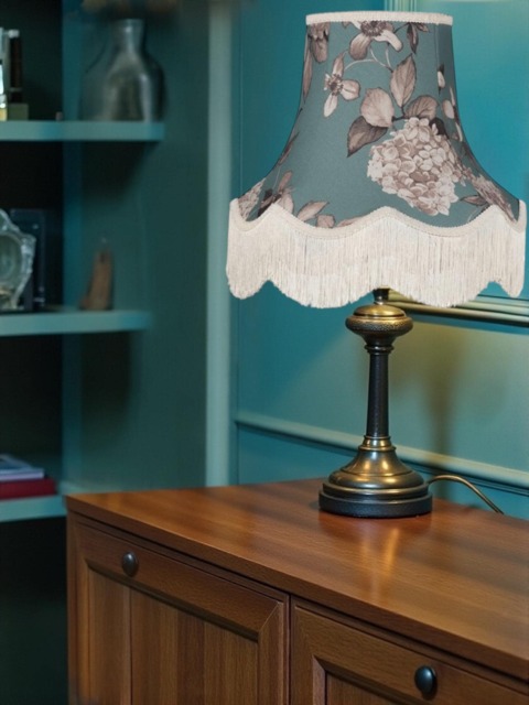 Teal Blue Hydrangea Lampshade With Cream Fringe Handmade For Ceiling Lights, Table & Floor Standard Lamp Shades - image 1