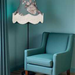 Teal Blue Hydrangea Lampshade With Cream Fringe Handmade For Ceiling Lights, Table & Floor Standard Lamp Shades - thumbnail 2