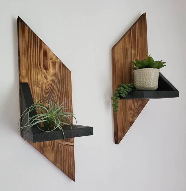 Geometric Wood Wall Shelves, Hanging Display Shelves - Set Of 2 - image 1