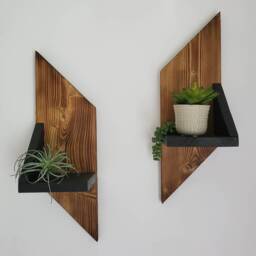 Geometric Wood Wall Shelves, Hanging Display Shelves - Set Of 2 - thumbnail 3