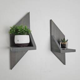 Geometric Wood Wall Shelves, Hanging Display Shelves - Set Of 2 - thumbnail 2