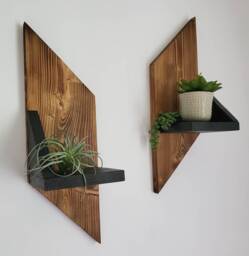 Geometric Wood Wall Shelves, Hanging Display Shelves - Set Of 2 - thumbnail 1