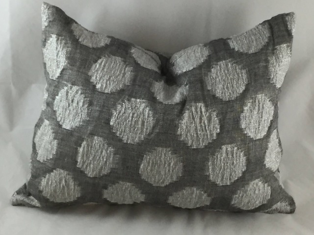 Grey Linen Lumbar Pillow Cover, Silver Lurex Spots, Pocket Weave - image 1