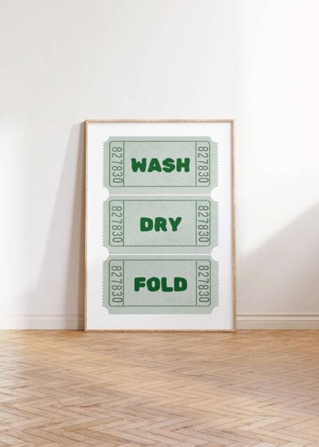 Framed Wall Art - Laundry Wash Dry Fold Ticket - Girly Green Rules Preppy - image 1