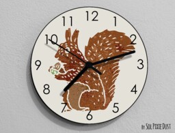 Squirrel Watercolor Wall Clock - Kids Nursery Room, Teens Baby Room - thumbnail 1