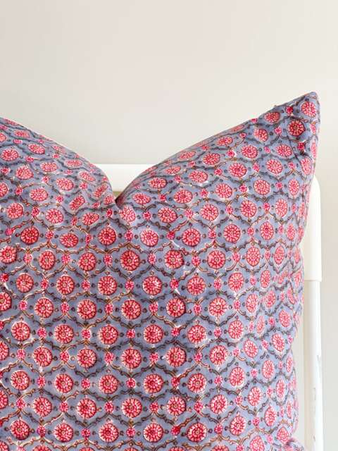 "Indian Block Print Pillow Cover Floral Batik, Natural Dyed - 20"" X 20" - image 1