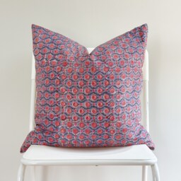 "Indian Block Print Pillow Cover Floral Batik, Natural Dyed - 20"" X 20" - thumbnail 2