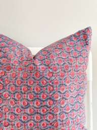 "Indian Block Print Pillow Cover Floral Batik, Natural Dyed - 20"" X 20" - thumbnail 1