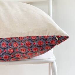 "Indian Block Print Pillow Cover Floral Batik, Natural Dyed - 20"" X 20" - thumbnail 3