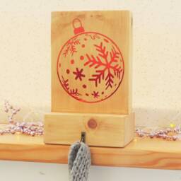 Rustic Wooden Stocking Holder Freestanding Mantel Hook With Bauble - thumbnail 2