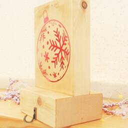 Rustic Wooden Stocking Holder Freestanding Mantel Hook With Bauble - thumbnail 3