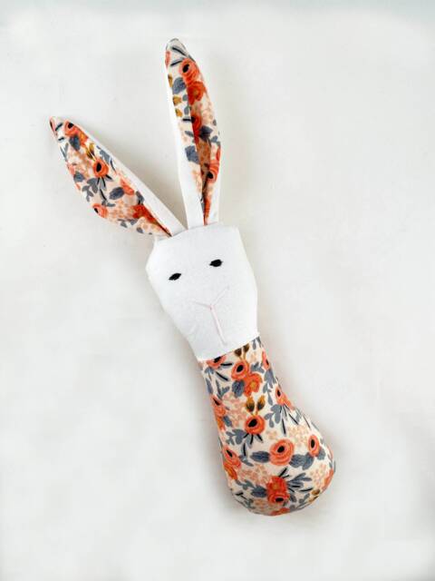 Crinkle Ears Bunny Rattle - Rifle Paper Co's Peach Rosa Floral & Cream With Jingle Ball - image 1