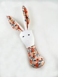 Crinkle Ears Bunny Rattle - Rifle Paper Co's Peach Rosa Floral & Cream With Jingle Ball