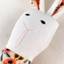 Crinkle Ears Bunny Rattle - Rifle Paper Co's Peach Rosa Floral & Cream With Jingle Ball - thumbnail 2