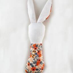 Crinkle Ears Bunny Rattle - Rifle Paper Co's Peach Rosa Floral & Cream With Jingle Ball - thumbnail 3
