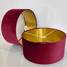New Luxury Handmade Cranberry Red Velvet Upholstery Drum Lamp Shade Pendant Light With Metallic Panels Lining All Sizes - thumbnail 3