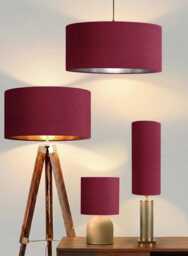 New Luxury Handmade Cranberry Red Velvet Upholstery Drum Lamp Shade Pendant Light With Metallic Panels Lining All Sizes