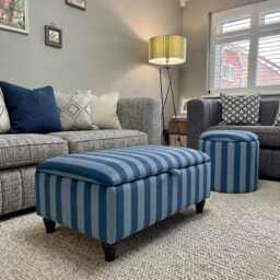 Footstool in Bold Stripes Handmade Upholstered Storage Ottoman With Wooden Legs Clarke & Haldon Velvet - thumbnail 3