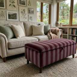 Footstool in Bold Stripes Handmade Upholstered Storage Ottoman With Wooden Legs Clarke & Haldon Velvet - thumbnail 1