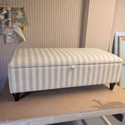 Footstool in Bold Stripes Handmade Upholstered Storage Ottoman With Wooden Legs Clarke & Haldon Velvet - thumbnail 3