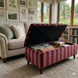 Footstool in Bold Stripes Handmade Upholstered Storage Ottoman With Wooden Legs Clarke & Haldon Velvet - thumbnail 2
