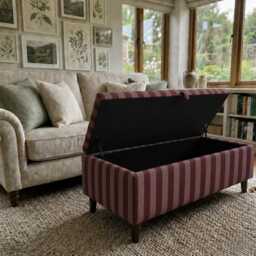 Footstool in Bold Stripes Handmade Upholstered Storage Ottoman With Wooden Legs Clarke & Haldon Velvet - thumbnail 2