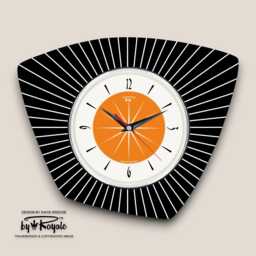 Royalexe Laminated Asymmetric Wall Clock From Royale - Midcentury French Retro Style in Black & Tangerine - thumbnail 1