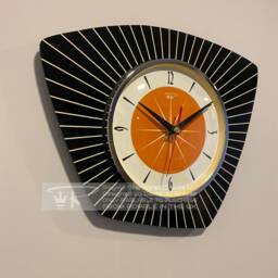 Royalexe Laminated Asymmetric Wall Clock From Royale - Midcentury French Retro Style in Black & Tangerine - thumbnail 3