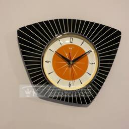 Royalexe Laminated Asymmetric Wall Clock From Royale - Midcentury French Retro Style in Black & Tangerine - thumbnail 2