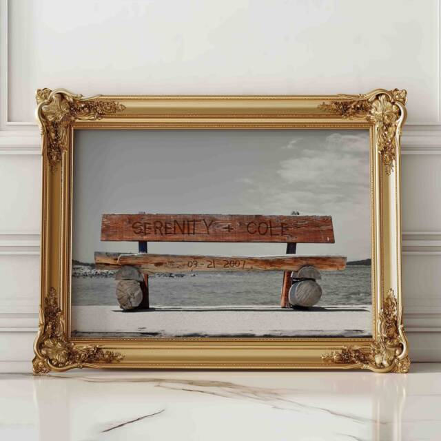 Personalized Wedding Gift, Mr & Mrs Bench Art Print - Digital File Only - image 1