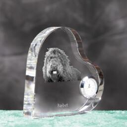 Barbet - Crystal Clock in The Shape Of A Heart With Image Pure-Bred Dog - thumbnail 3